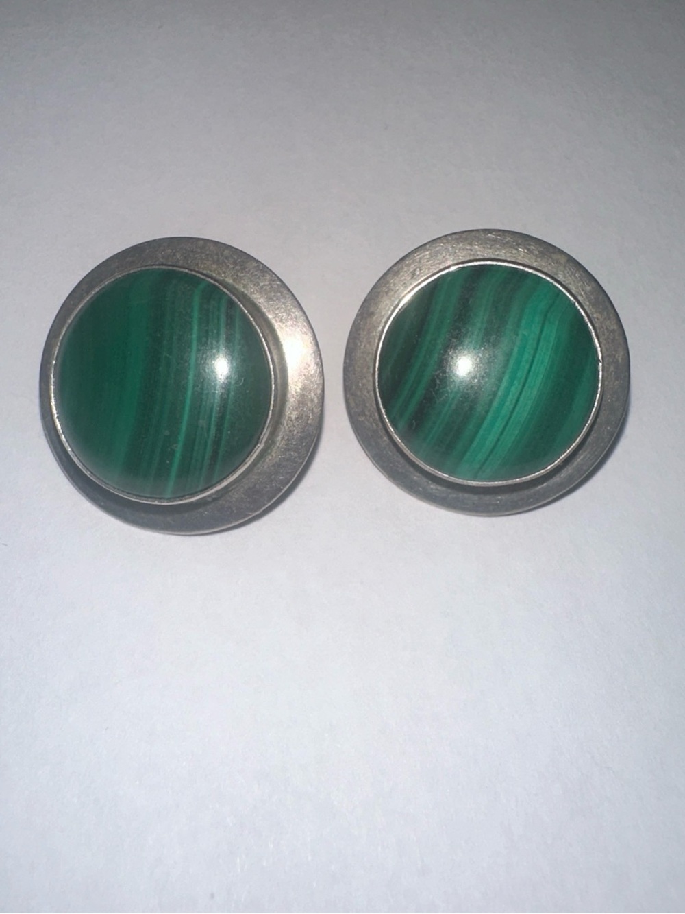 VINTAGE 925 Sterling Silver Malachite Gemstone Pierced Earrings